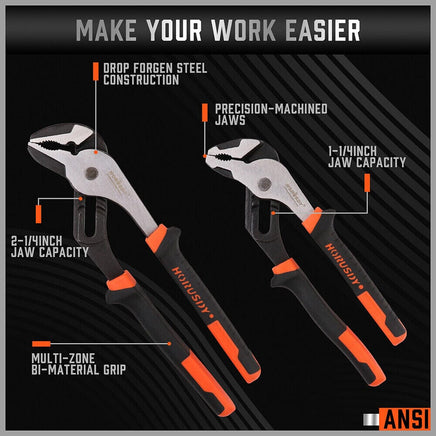 2Pc Groove Joint Pliers 8 & 10-inch Multi Grip Non-Slip Heavy Duty Pipe Wrench Kings Warehouse 