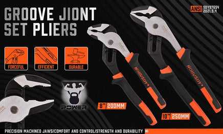 2Pc Groove Joint Pliers 8 & 10-inch Multi Grip Non-Slip Heavy Duty Pipe Wrench Kings Warehouse 
