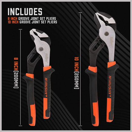 2Pc Groove Joint Pliers 8 & 10-inch Multi Grip Non-Slip Heavy Duty Pipe Wrench Kings Warehouse 