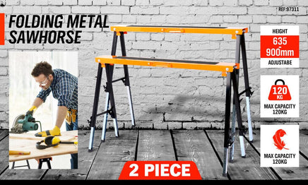 2Pc Mastercraft Sawhorse Metal Folding Non-slip Surface Saw Horse 120KG Capacity Kings Warehouse 