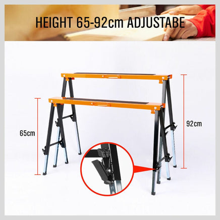 2Pc Mastercraft Sawhorse Metal Folding Non-slip Surface Saw Horse 120KG Capacity Kings Warehouse 