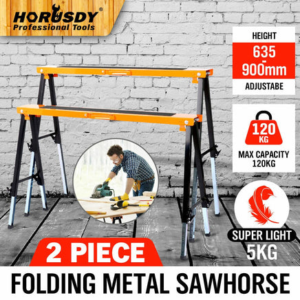 2Pc Mastercraft Sawhorse Metal Folding Non-slip Surface Saw Horse 120KG Capacity Kings Warehouse 