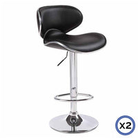 2X Black Bar Stools Faux Leather Mid High Back Adjustable Crome Base Gas Lift Swivel Chairs Dining Kings Warehouse 