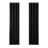 2X Blockout Curtains Blackout Window Curtain Eyelet 140x230cm Black Shine September Specials Kings Warehouse 