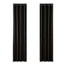 2X Blockout Curtains Blackout Window Curtain Eyelet 140x230cm Black Shine September Specials Kings Warehouse 
