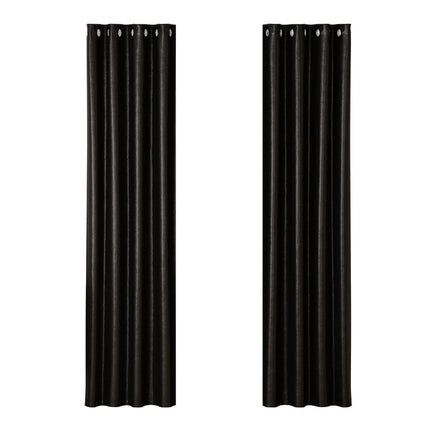2X Blockout Curtains Blackout Window Curtain Eyelet 140x230cm Black Shine September Specials Kings Warehouse 