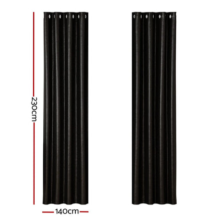 2X Blockout Curtains Blackout Window Curtain Eyelet 140x230cm Black Shine September Specials Kings Warehouse 