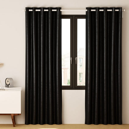 2X Blockout Curtains Blackout Window Curtain Eyelet 180x213cm Black Shine Kings Warehouse 