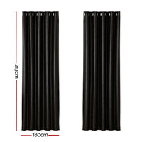 2X Blockout Curtains Blackout Window Curtain Eyelet 180x213cm Black Shine Kings Warehouse 