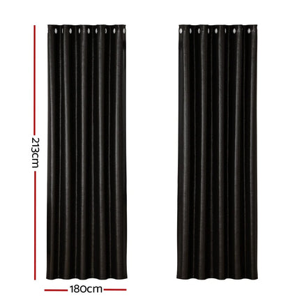 2X Blockout Curtains Blackout Window Curtain Eyelet 180x213cm Black Shine Kings Warehouse 