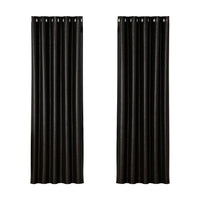 2X Blockout Curtains Blackout Window Curtain Eyelet 180x213cm Black Shine Kings Warehouse 
