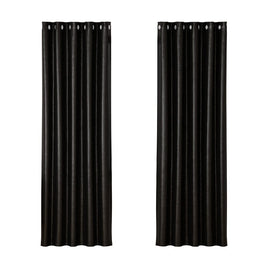 2X Blockout Curtains Blackout Window Curtain Eyelet 180x213cm Black Shine Kings Warehouse 