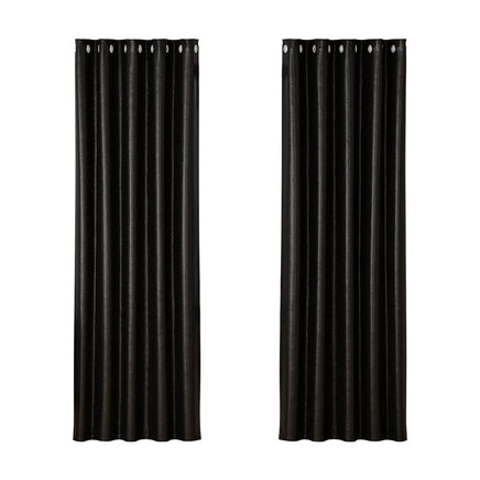 2X Blockout Curtains Blackout Window Curtain Eyelet 180x213cm Black Shine Kings Warehouse 