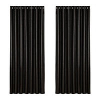 2X Blockout Curtains Blackout Window Curtain Eyelet 240x230cm Black Shine Kings Warehouse 