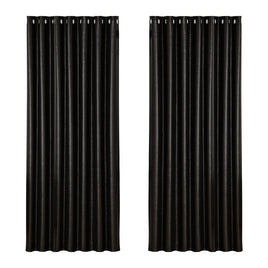2X Blockout Curtains Blackout Window Curtain Eyelet 240x230cm Black Shine Kings Warehouse 