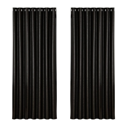 2X Blockout Curtains Blackout Window Curtain Eyelet 240x230cm Black Shine Kings Warehouse 