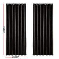 2X Blockout Curtains Blackout Window Curtain Eyelet 240x230cm Black Shine Kings Warehouse 