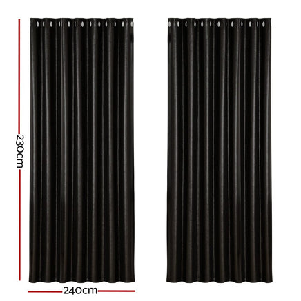 2X Blockout Curtains Blackout Window Curtain Eyelet 240x230cm Black Shine Kings Warehouse 