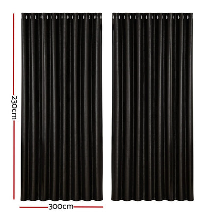 2X Blockout Curtains Blackout Window Curtain Eyelet 300x230cm Black Shine Kings Warehouse 