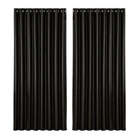 2X Blockout Curtains Blackout Window Curtain Eyelet 300x230cm Black Shine Kings Warehouse 