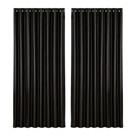 2X Blockout Curtains Blackout Window Curtain Eyelet 300x230cm Black Shine Kings Warehouse 