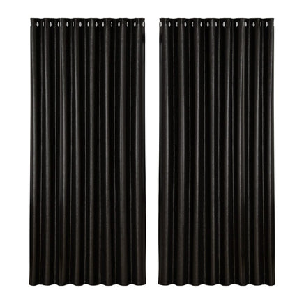 2X Blockout Curtains Blackout Window Curtain Eyelet 300x230cm Black Shine Kings Warehouse 