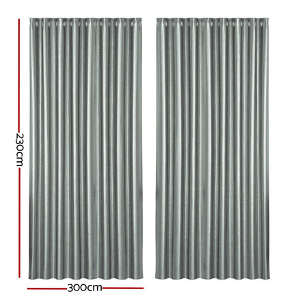 2X Blockout Curtains Blackout Window Curtain Eyelet 300x230cm Grey Shine BestSellers Kings Warehouse 
