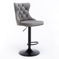 2x Height Adjustable Swivel Bar Stool Velvet Nailhead Barstool with Footrest bar stools Kings Warehouse 