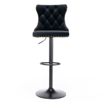 2x Height Adjustable Swivel Bar Stool Velvet Nailhead Barstool with Footrest bar stools Kings Warehouse 