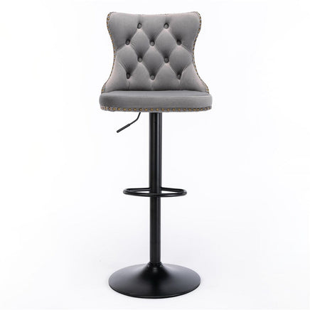 2x Height Adjustable Swivel Bar Stool Velvet Nailhead Barstool with Footrest bar stools Kings Warehouse 