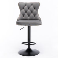 2x Height Adjustable Swivel Bar Stool Velvet Nailhead Barstool with Footrest bar stools Kings Warehouse 