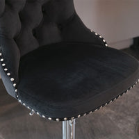 2x Height Adjustable Swivel Bar Stool Velvet Studs Barstool with Footrest and Chromed Base- Black bar stools Kings Warehouse 