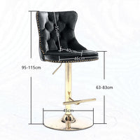 2x Height Adjustable Swivel Bar Stool Velvet Studs Barstool with Footrest and Golden Base- Black bar stools Kings Warehouse 