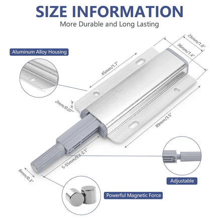 2x Magnetic Push Latches for Cabinets Push to Open Kitchen Hardware for Drawer Cupboard Wardrobe Closet Kings Warehouse 