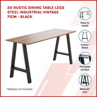 2x Rustic Dining Table Legs Steel Industrial Vintage 71cm - Black dining Kings Warehouse 
