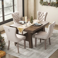 2x Velvet Dining Chairs Upholstered Tufted Kithcen Chair with Solid Wood Legs Stud Trim and Ring-Beige dining KingsWarehouse 