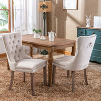 2x Velvet Dining Chairs Upholstered Tufted Kithcen Chair with Solid Wood Legs Stud Trim and Ring-Beige dining KingsWarehouse 