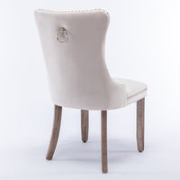 2x Velvet Dining Chairs Upholstered Tufted Kithcen Chair with Solid Wood Legs Stud Trim and Ring-Beige dining KingsWarehouse 