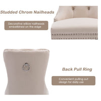 2x Velvet Dining Chairs Upholstered Tufted Kithcen Chair with Solid Wood Legs Stud Trim and Ring-Beige dining KingsWarehouse 