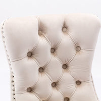 2x Velvet Dining Chairs Upholstered Tufted Kithcen Chair with Solid Wood Legs Stud Trim and Ring-Beige dining KingsWarehouse 
