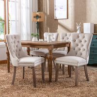 2x Velvet Dining Chairs Upholstered Tufted Kithcen Chair with Solid Wood Legs Stud Trim and Ring-Beige dining KingsWarehouse 