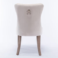 2x Velvet Dining Chairs Upholstered Tufted Kithcen Chair with Solid Wood Legs Stud Trim and Ring-Beige dining KingsWarehouse 