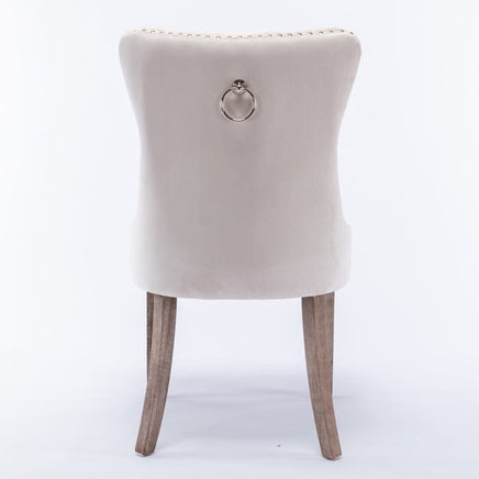 2x Velvet Dining Chairs Upholstered Tufted Kithcen Chair with Solid Wood Legs Stud Trim and Ring-Beige dining KingsWarehouse 