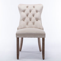 2x Velvet Dining Chairs Upholstered Tufted Kithcen Chair with Solid Wood Legs Stud Trim and Ring-Beige dining KingsWarehouse 