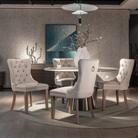 2x Velvet Dining Chairs Upholstered Tufted Kithcen Chair with Solid Wood Legs Stud Trim and Ring-Beige dining KingsWarehouse 