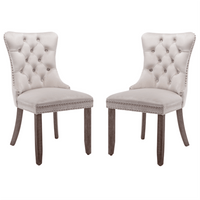 2x Velvet Dining Chairs Upholstered Tufted Kithcen Chair with Solid Wood Legs Stud Trim and Ring-Beige dining KingsWarehouse 