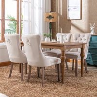 2x Velvet Dining Chairs Upholstered Tufted Kithcen Chair with Solid Wood Legs Stud Trim and Ring-Beige dining KingsWarehouse 