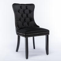 2x Velvet Dining Chairs Upholstered Tufted Kithcen Chair with Solid Wood Legs Stud Trim and Ring-Black dining Kings Warehouse 