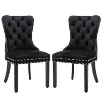2x Velvet Dining Chairs Upholstered Tufted Kithcen Chair with Solid Wood Legs Stud Trim and Ring-Black dining Kings Warehouse 