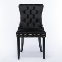 2x Velvet Dining Chairs Upholstered Tufted Kithcen Chair with Solid Wood Legs Stud Trim and Ring-Black dining Kings Warehouse 